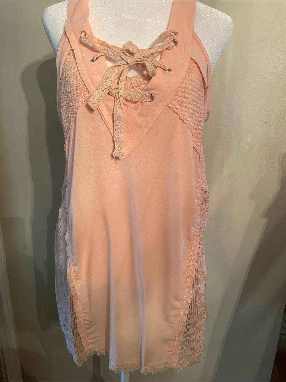 Peach Lace-Up Sleeveless Tunic Dress